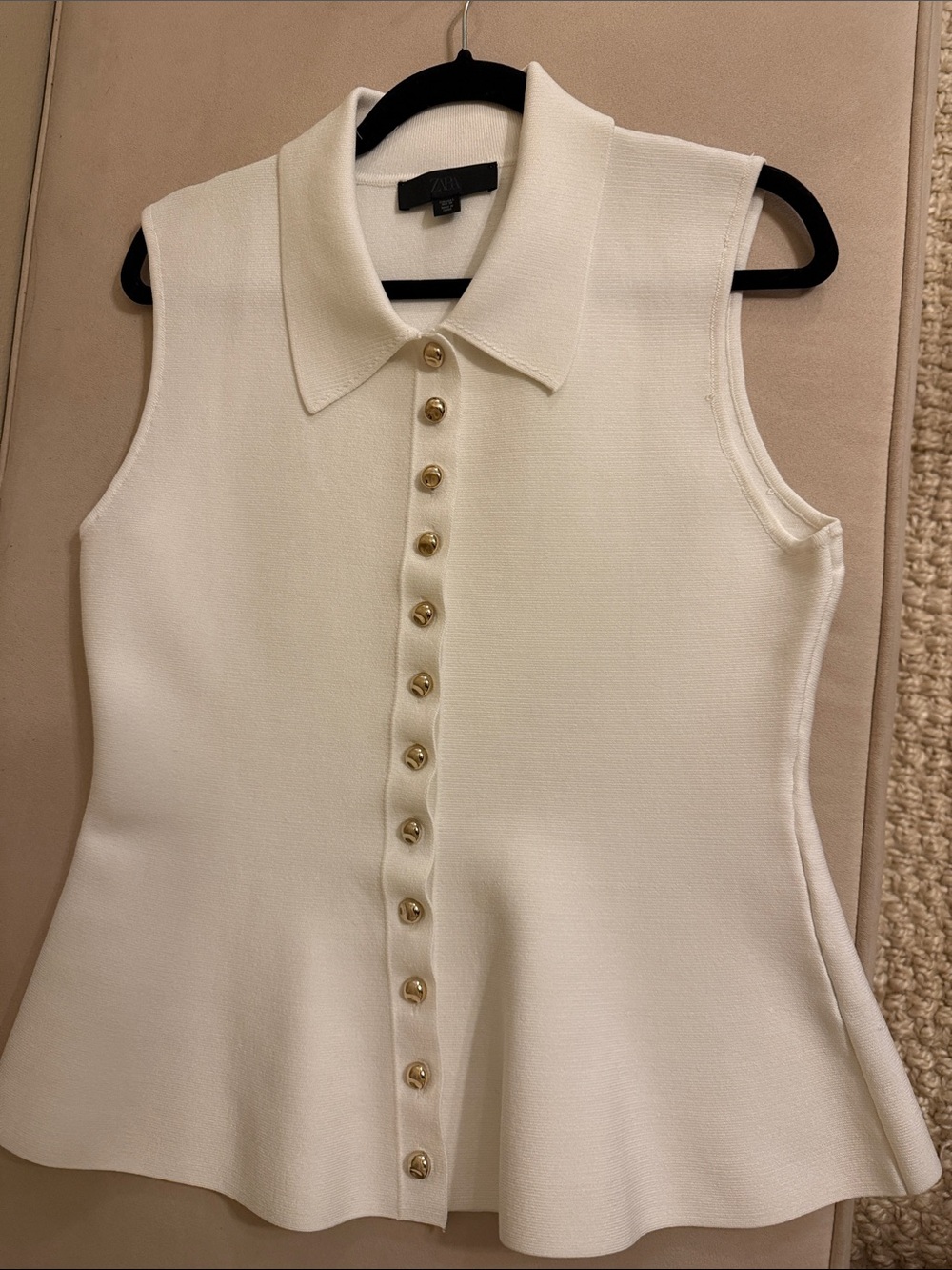 Zara Sleeveless Collared White Button peplum blouse NWOT